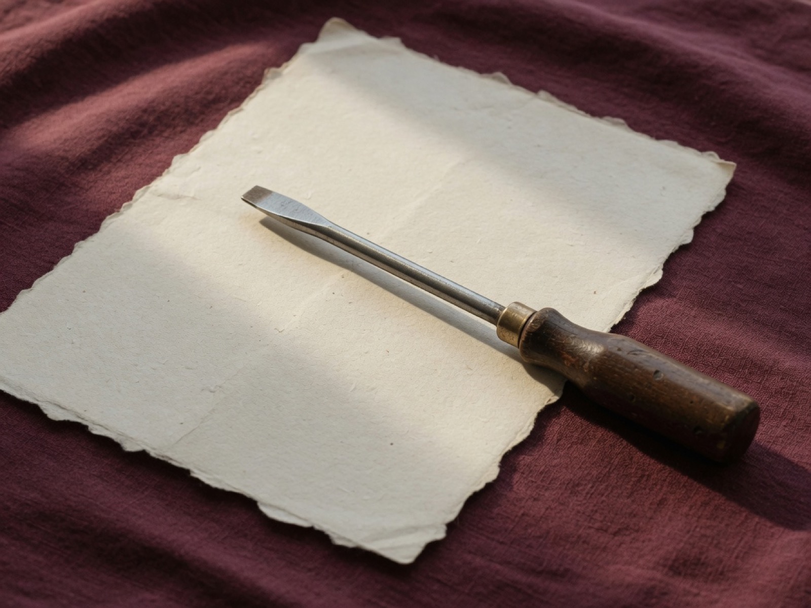 Klassischer Schraubenzieher auf Papier, Symbol für Enablement und Handwerk